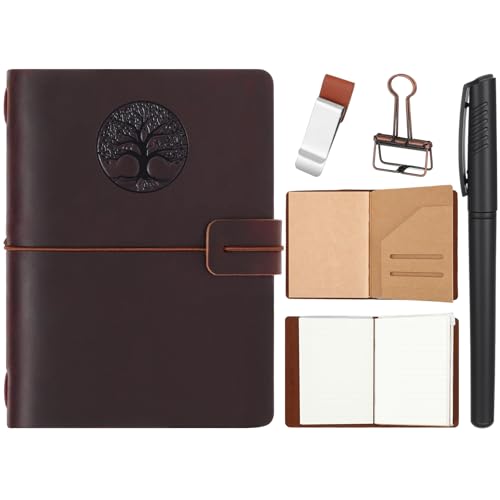 Thenshop Travel Tree of Life Notebook Passport Size Refillable Travelers Journal Leather Diary Book for Men and Women with 3 Notebook Inserts, Pen Holder, Binder Clip, Brown