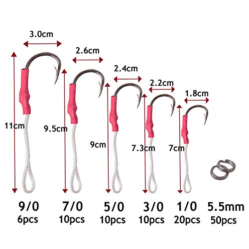 SHADDOCK 106 Stück Angelhilfe Haken Tackle 420 Edelstahl Jigging Assist Angelhaken Kit mit starken PE-Schnur Spaltringen – Bild 3