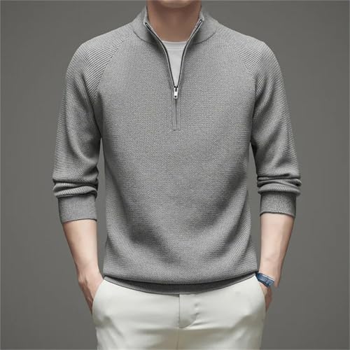 Men’S Casual Thick Wool Blend Pullover Sweater Long Sleeve Zipper Mock Neck Warm Knit Jumper Tops3