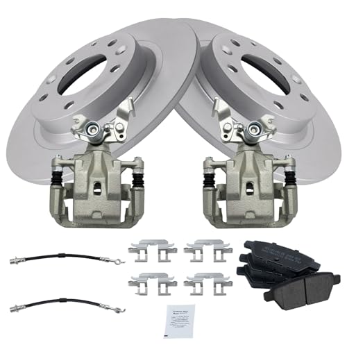 Image of TRQ Rear Brake Pad & Rotor Kit Semi-Metallic Premium G-Coated Compatible with 2009-2012 Ford Fusion Lincoln MKZ 2009-2011 Mercury Milan