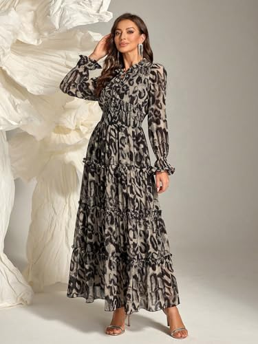 Image of TOLEEN Summer Casual Dresses for Women 2024 Spring Fashion Boho V Neck Long Sleeve Ruffle Floral Print Elegant Maxi Dress