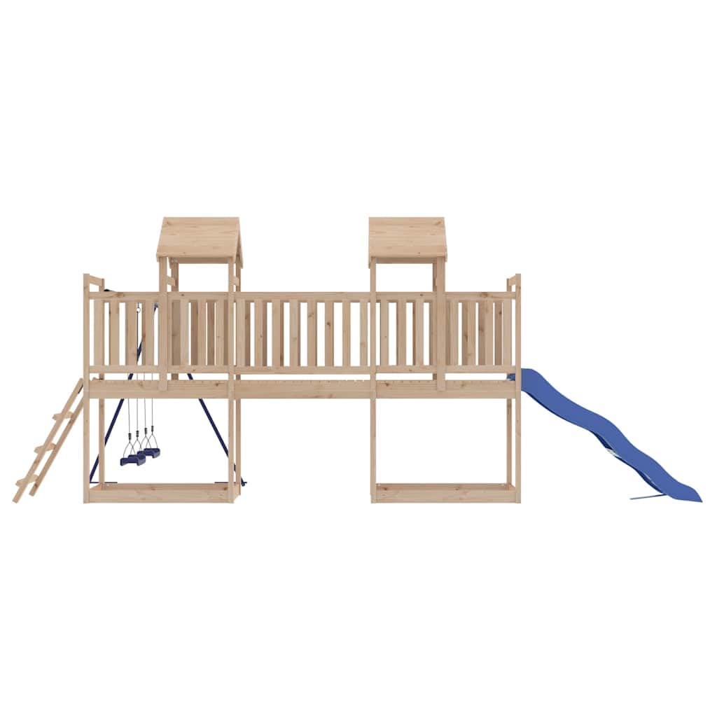 Spielturm Massivholz Kiefer Klettergerüst mit Wellenrutsche, Doppelschaukel, Sandkasten und Leiter für Kinder 3-8 Jahre, Garten Spielhaus Outdoor mit stabilem Holzgestell und