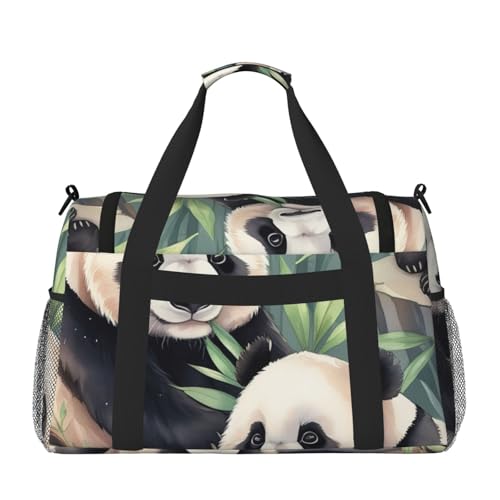 Cute Pandas Print Travel Duffle Bag - Foldable Personal Item Travel Bag for Women & Men,Carry-On Convertible Crossbody Tote Bags with Adjustable Shoulder Strap & Pockets 13x10.2x19.7 in2