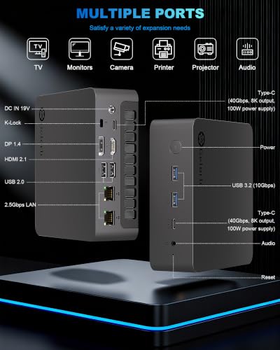 Image of Getorli Mini PC Ryzen 7 PRO 8845HS,16G DDR5 1TB SSD Dual LAN Mini Computers | Features Radeon 780M Graphics, AI Processing, Support for four 4K Displays, WiFi 6, BT5.3 and Smooth Mini PC Gaming