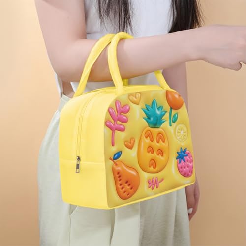 Image of Kraptick Compact & Stylish Design Printed Tiffin Bags for Children Insulated Lunch Bag for Kids Perfect Leakproof Keeps Hot and Cold Lunch Bag for School (Yellow Pineapple) (Pack of 2)
