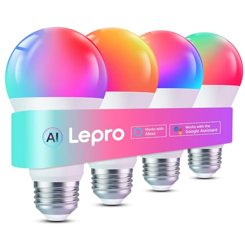 Lepro B2 AI Smart Light Bulbs - 1100LM WiFi & Bluetooth RGBWW Color Changing LED Bulb, Works with Alexa & Google Assistant, Personalized Al Lighting Designer, AI Voice Control, 2.4GHz Only,
