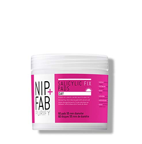 Nip + Fab Salicylic Acid Fix 60x Almohadillas de día Para | la Cara con Aloe Vera, Almohadilla Facial Exfoliante BHA Para la Hidratación de la Piel Brotes de Acné Refinar los Poros Control de Aceite,