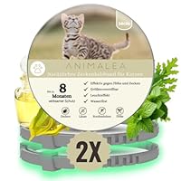 Animalea® Zeckenhalsband für Katzen (2 Stück) - Länge 38cm - wirksamer Schutz gegen Zecken und Flöhe - wasserfest und Leuchtend bis zu 8 Monaten Zeckenschutz mit 100% natürlichen Inhaltsstoffen