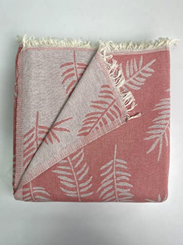 Wellstil Lotus | 2-Layer Muslin Blanket • King Size Turkish Cotton Blanket • Cozy Jacquard Woven Bedspread • Vintage Boho Throw Blankets For Sofa, Couch • Breathable Blanket 82X95 Inches (Coralle) #TOP3