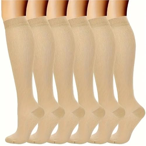 YGSGJSP Calcetines compresión para hombre 6 pares de calcetines de compresión de color sólido, calcetines de compresión for enfermeras, color piel negro(6pairs skin,XXL)