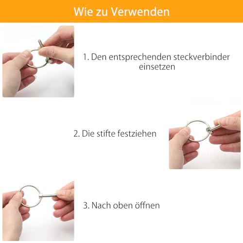 UOCAI 10 Stück Klappsplinte, Sicherungssplint Splinte Sortiment Steckbolzen Klappsplint Splintbolzen Klappstecker Klappsplinten für Traktoren, Lastwagen Bauernhof Anhänger Rasenmäher als 42x4mm