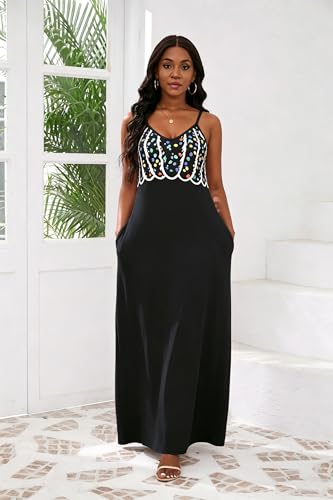 Image of vunahzma Womens Casual Fashion Sleeveless Plus Size Loose Long Sexy Maxi Dress with Pockets