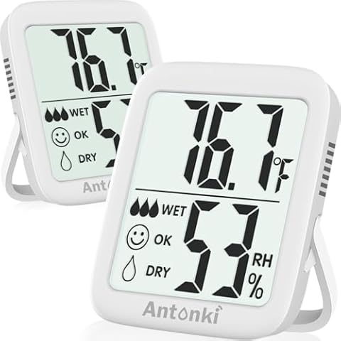 Antonki 2 Pack Room Thermometer for Home, Digital Temperature and Humidity Monitors, Indoor Hygrometer Sensor, Humidity Gauge, Humidity Meter for Baby Room, Terrarium, Incubator, Greenhouse Cover