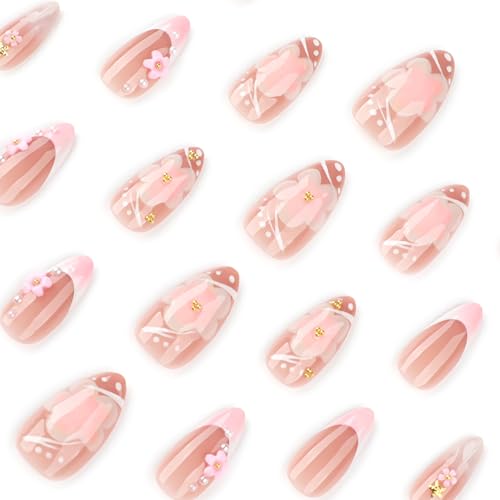 Image of Secret Lives 3D Flower Nail Art - Almond Press-On Set with Sculpted Floral Details, Reusable Elegant Nails for Events, Daily Style, Parties, Weddings, Gifts