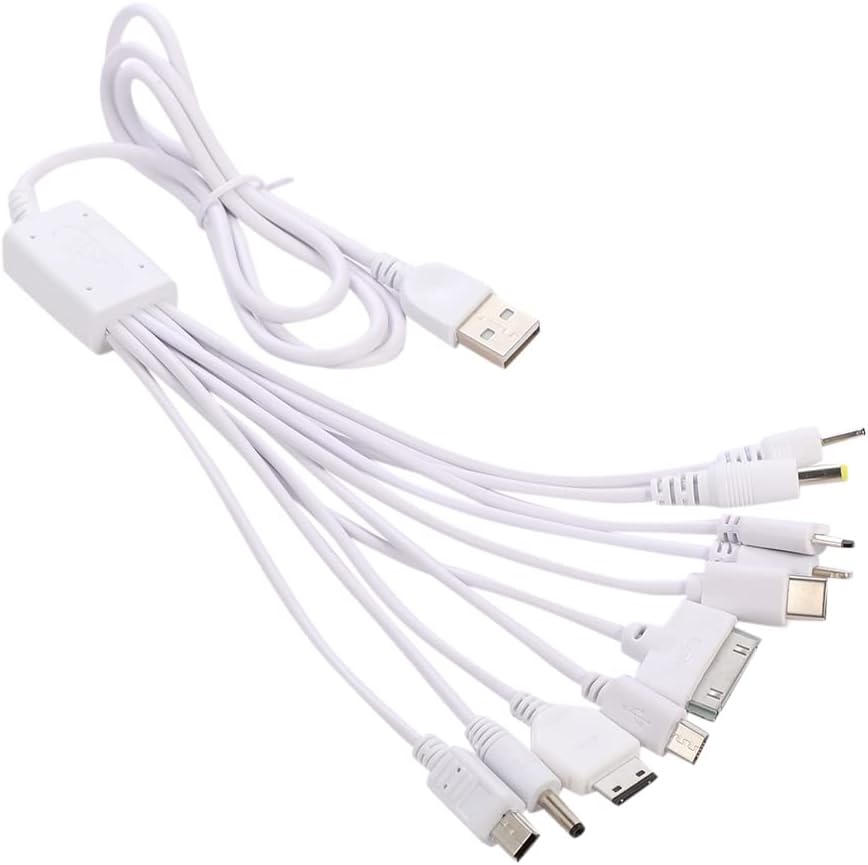 10 in 1 Universal Multifunction Cable Fit USB Charger Cell Mobile Phone MP4 Zaf White