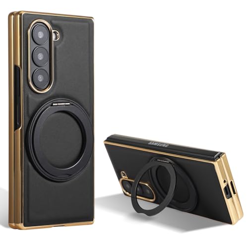 Étui pour Samsung Galaxy Z Fold 6 en cuir plaqué noir haut de gamme