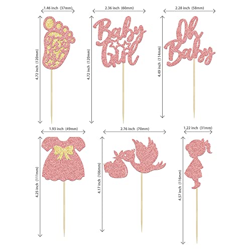 24Pcs Baby Shower Oh Baby Cupcake Toppers Rose Gold Glitter Bow Dress Footprint Swan Baby Girl Cake Picks Decorations For Baby Shower Gender Reveal Girls Birthday Party Supplies #TOP1