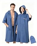 Taximi Badeponcho Damen und Herren, Mikrofaser Bademantel mit Reißverschluss, Schnelltrocknend & Leicht, Umziehponcho für Strand, Schwimmbad & Wassersport (Marineblau)