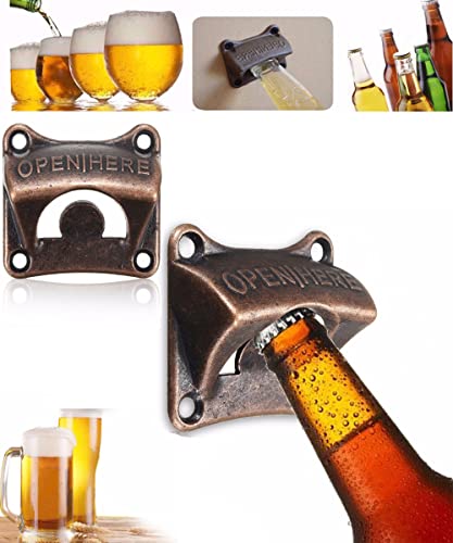 2 Stück Flaschenöffner Wandmontage, Bier Wandflaschenöffner Wall Mounted Bottle Opener für Home Bars und Man Cave Cover