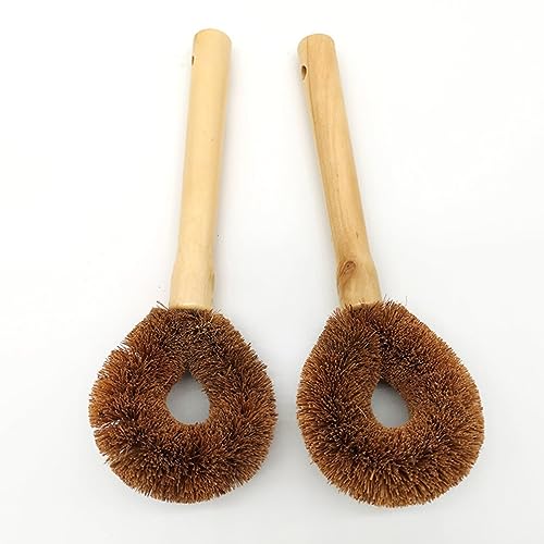 image for TEHAUX Wooden Handle Dish Brush Set 5Pcs Coconut Fiber Scrubbers for K