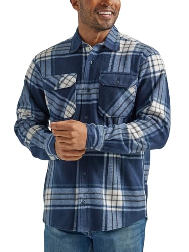 Wrangler Authentics Herren Langärmeliges, Schweres Fleece Hemd mit Button-Down-Kragen, total Eclipse, XL
