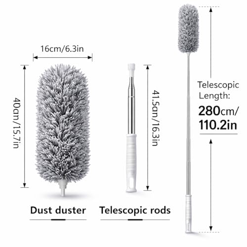 Image of DecorTwist Ceiling Fan Cleaning Duster, Extendable Long Handle Cobweb Brush | Washable microfiber flat fan blade cleaner. Extendable handle, no ladder. For fan blades, cobwebs, lights, blinds & walls.