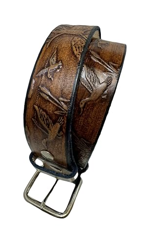 Duck Raccoon Design Handmade Mens Leather Belt Western Work Casual 1.5"3