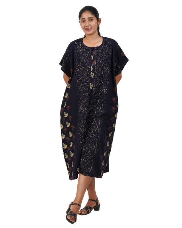 Image of MENMAII Women's [L-4XL] Full Open /Front Buttoned [a Kind of Adaptive Clothing] Multipurpose Nighty for Maternity /Pregnancy /Elderly /Patient /Feeding /Hospital Purpose Nighty Calf Length