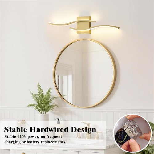 Image of KARTOOSH Hardwired Gold Vanity Lights for Bathroom | 1 Pack 23.6 in LED Vanity Light, 5CCT Dimmable, Waterproof Rustproof, Hardwired Wall Mount for Bathroom Mirror Sides