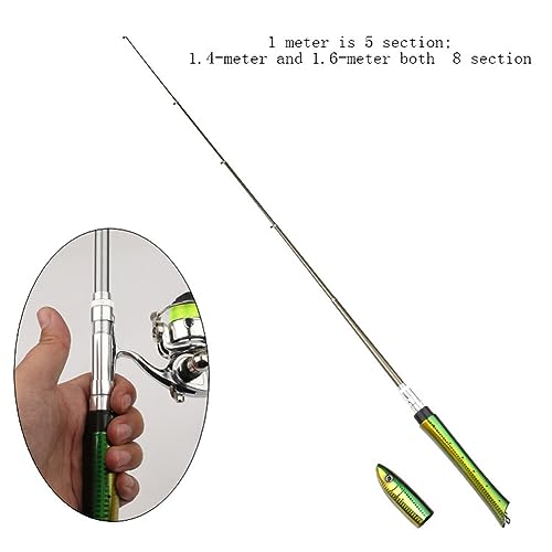 Gaderth Pen Fishing Rod Kit, Pen Fishing Rod Reel Combo Set, Mini Pocket Telescopic Rod with Spinning Reel, 1.4m/55 Fishing Rod Reel Combo Kit for altwater Freshwater 1.4 Meters - Thumbnail 2