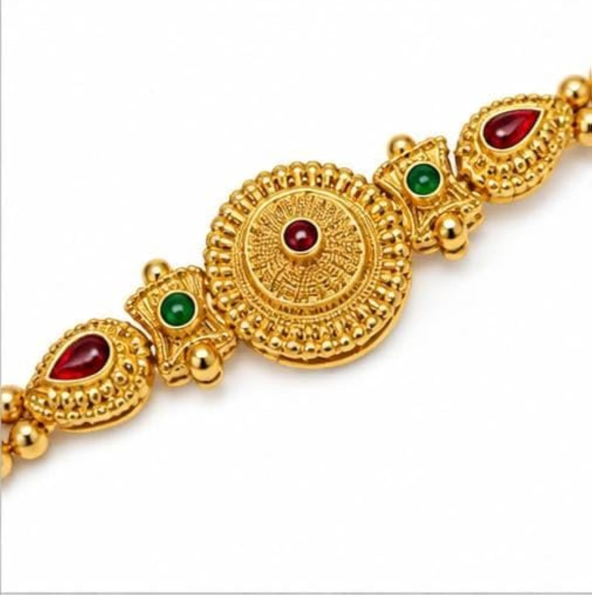Gold-Toned Traditional Bracelet with Ruby & Emerald Stones