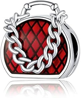 Abalorio de plata de ley 925 para bolso de mano, color rojo, compatible con pulseras europeas para mujer, Plata de ley