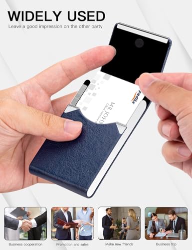Image of Padike Professional Business Card Holder PU Leather Business Card Case Name Card Holder Slim Metal Pocket Card Holder with Magnetic Shut (Z-Blue)