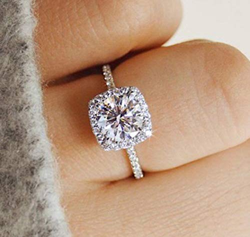 Cuteshop 925 Sterling Silver Zircon Stone Engagement Wedding Band Ring Promise Rings CZ Crystal Engagement Ring (7)