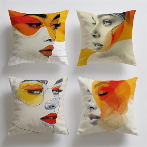 Funda Cojin 70 x 70, Cojines Sofa Exterior Juego de 4, Fundas de Cojines Abstracto Mujer Suave Terciopelo Fundas Almohada Decorativos, Impresión a Doble cara, Cojin Exterior Jardin, Home Decor T-112