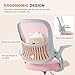 Sweetcrispy Home Office Computer Desk Chair, Ergonomic Mid-Back Mesh Rolling Work Swivel Task Chairs with Wheels, Comfortable Lumbar Support, Comfy Flip-up Arms for Bedroom, Study, Student, Pink