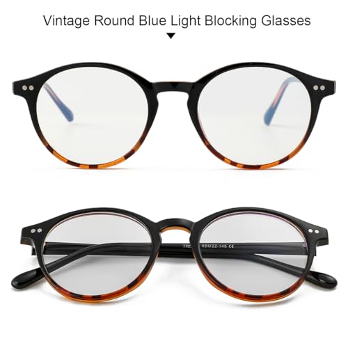 Image of Gleyemor Blue Light Glasses for Men Women, Vintage Round Frame Eyeglasses | Blue Light Blocking Glasses, Lightweight TR90 Frame, Work Gaming Daily Screen Office Computer Use