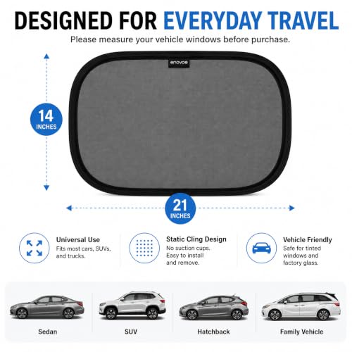 Image of Enovoe Car Window Shade - (2 Pack) - 21 inchx14 inch Cling Sunshade for Car Windows - Sun, Glare and UV Rays Protection for Your Child - Baby Side Window Car Sun Shades