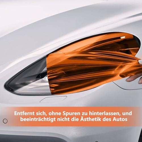 VZU Scheinwerfer Folie Orange 30 x 120cm, Selbstklebende Auto-Tönung Scheinwerfer Rücklicht Nebelscheinwerfer, PVC Folie Hitzebeständig für Lampen, Wasserdicht Auto Scheinwerfer Folie