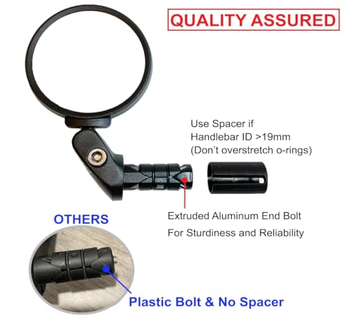 Hafny Bar End Bike Mirror, Stainless Steel Lens, Safe Rearview Mirror (Black 62 Diameter * 2PCS)