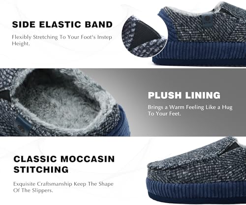 Image of ONCAI Mens Clog Slippers with Arch Support Stripe Faux Fur Cotton-Blend High-Density Memory Foam Warm House Slippers Slip-on Indoor Outdoor Rubber Sole Size 7-16