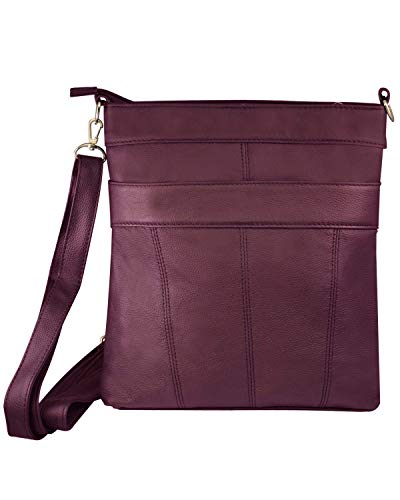 Roma Leathers Multi Pocket Body Purse - Deep Main Compartment, Adjustable Shoulder Strap - Wine2