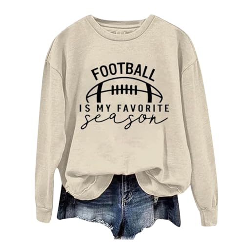 Sweat-shirt graphique football pour femme haut à manches longues beige