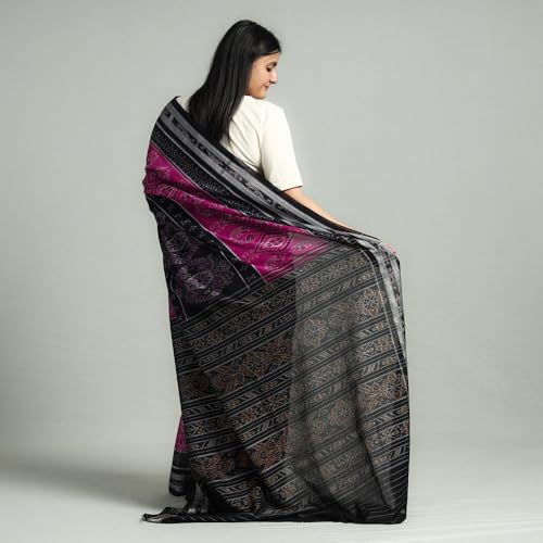 Image of Ikat Women's Pure Cotton Saree Traditional Craftsmanship Double Ikat Weaving Floral Handmade Ethnic Saree without Blouse Piece