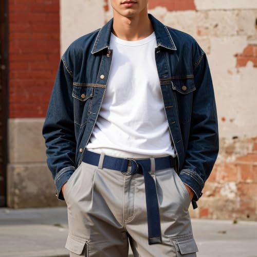 Image of maikun Mens Womens Canvas Belt, D-ring Buckle Cloth Fabric Belt for Men | 1 1 /2 Inch Wide Casual Belt for Jeans Pants Football