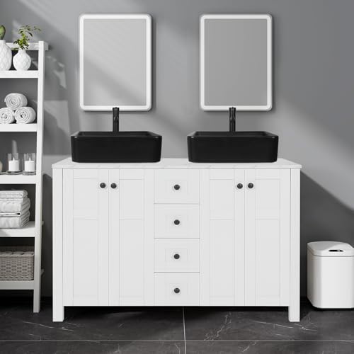 SOLIDEE 48-inch White Bathroom Vanity with Marble Texture Top and