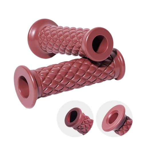StarknightMT Motorcycle Vintage Non Slip Handlebar Grips 7/8" 22mm 1" 24mm Rubber Handle Grips, Open End (Cherry)