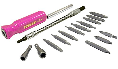 Image of Eazypower 88625 17-Piece 4-in-1 & 7- /12-Inch Flex-A-Bit Screwdriver Kit, Pink
