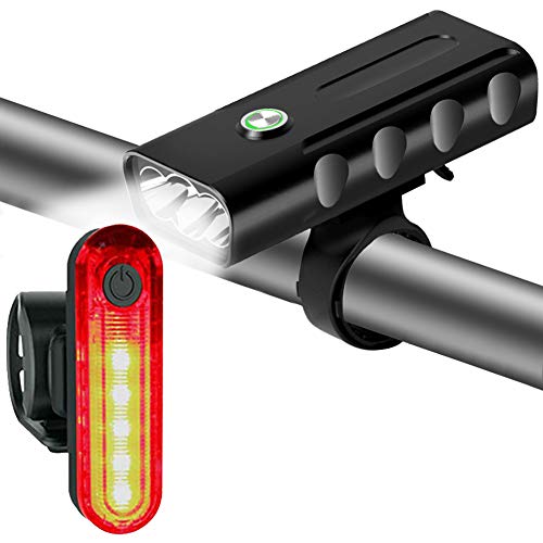 Modrad Ensemble Lumière Vélo Éclairage Vélo LED Avant Lampe Vélo USB Rechargeable Puissante Etanche IPX5 Antichoc pour VTT VTC Cyclisme (High 10 hrs/Avant et Arrière Lampe Vélo) Cover