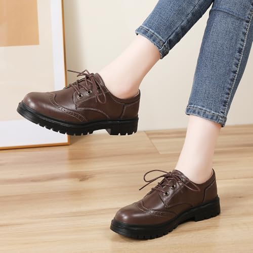 Image of Women's Oxford Shoes Classic Brogue-Style Platform Casual School Dress Shoes